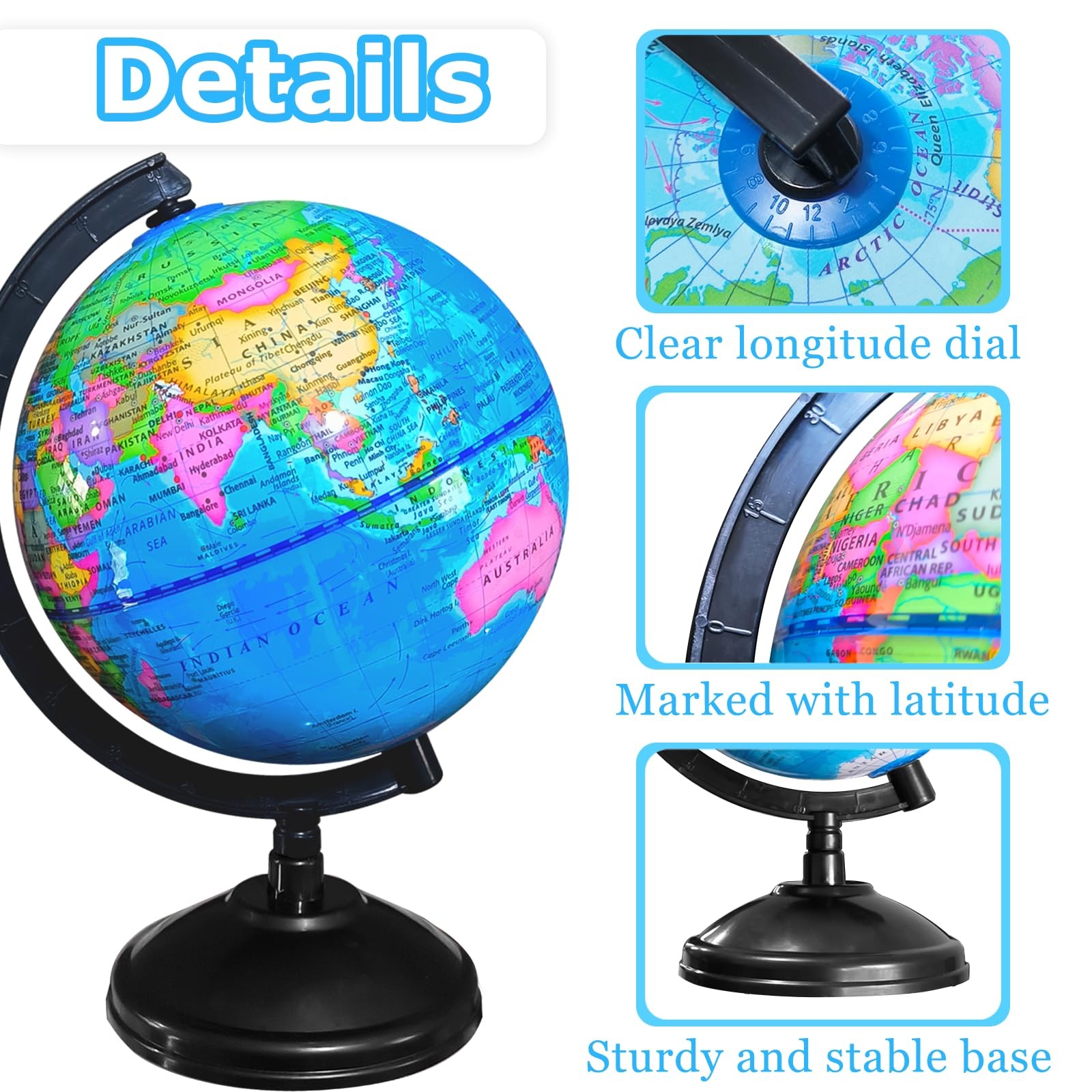 6” Geographic World Globe,Kids Educational Globes with Stand,Decorative…
