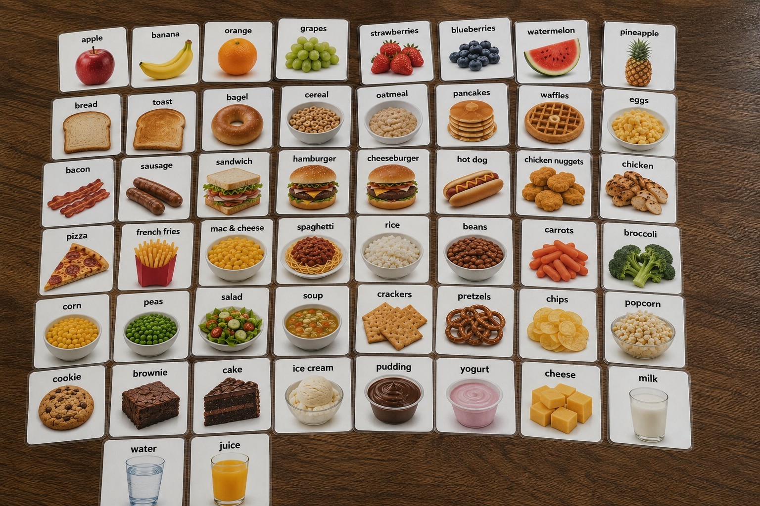 50 Food Visual Communication Cards | Autism AAC-Nonverbal Picture Cards- 2″ x 2″