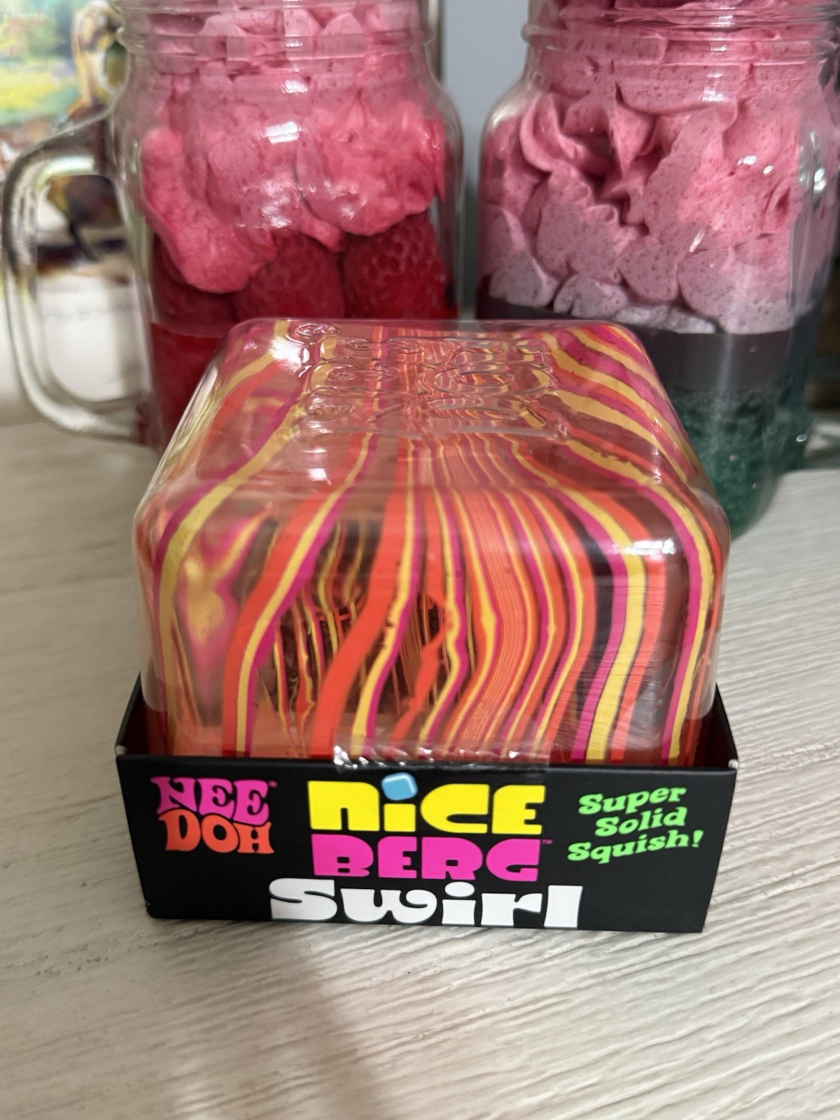 NeeDoh Nice Berg Swirl XL Giant Nee Doh Squishy Swirl Cube Orange Pink Yellow