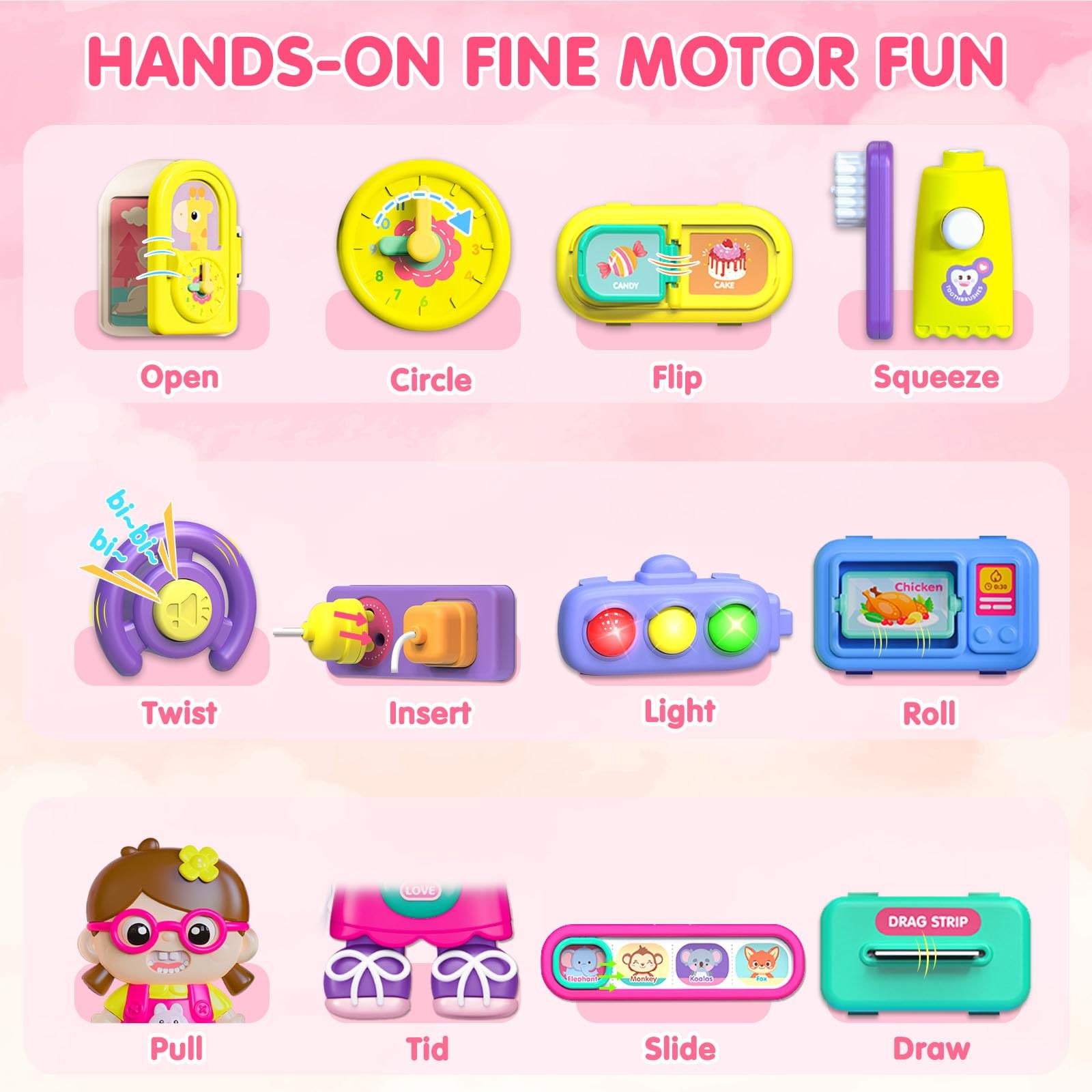 Baby Busy Board for 1-2 Year Old Boy Girl Gift,Musical Toddler Medium, Pink