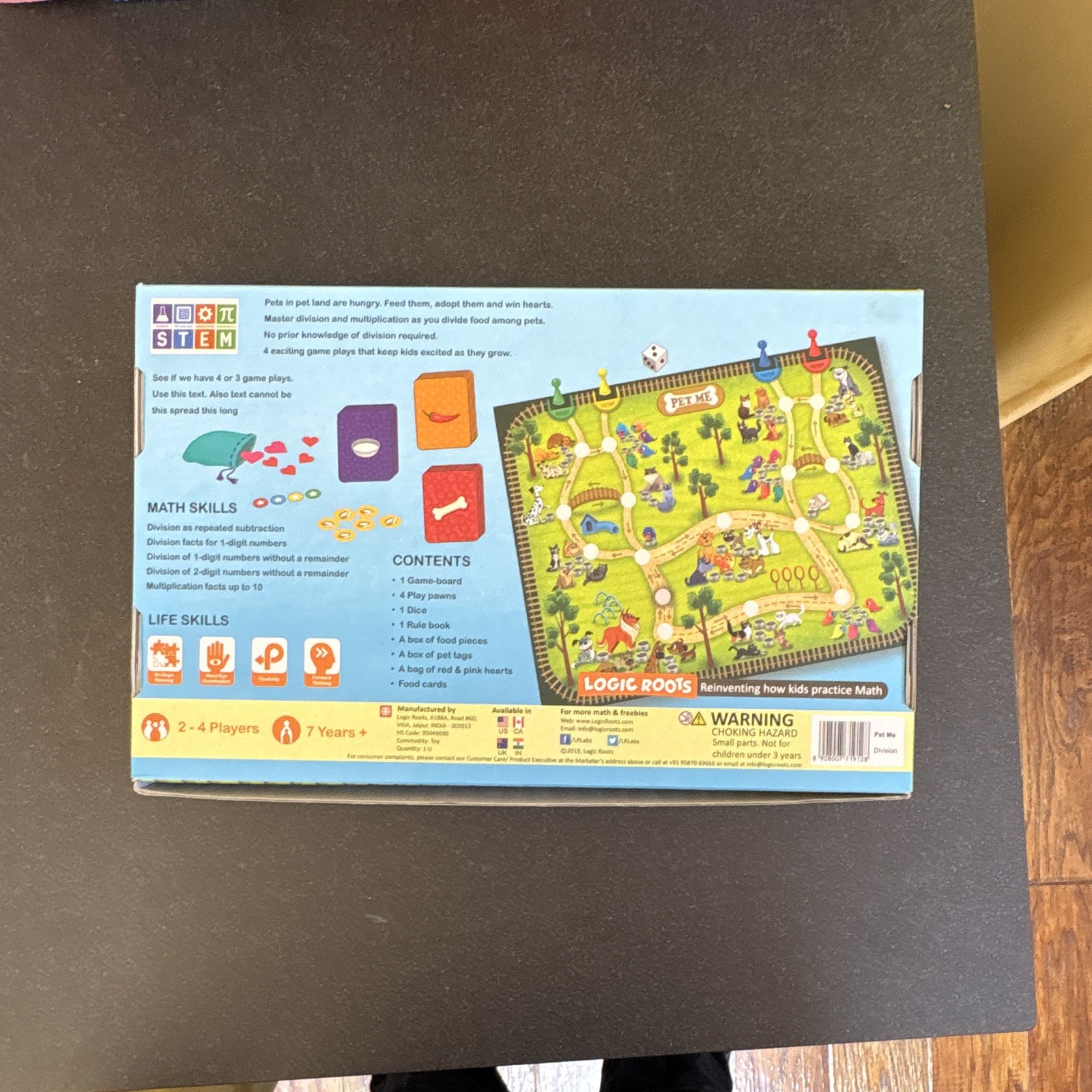 Logic Roots Pet Me Division Math Board Game 2-4 Players Ages 7+