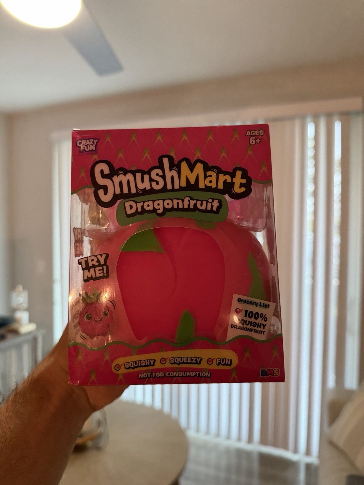 SmushMart Dragonfruit Squishy Tactile Squeeze Toy, Pink/Green