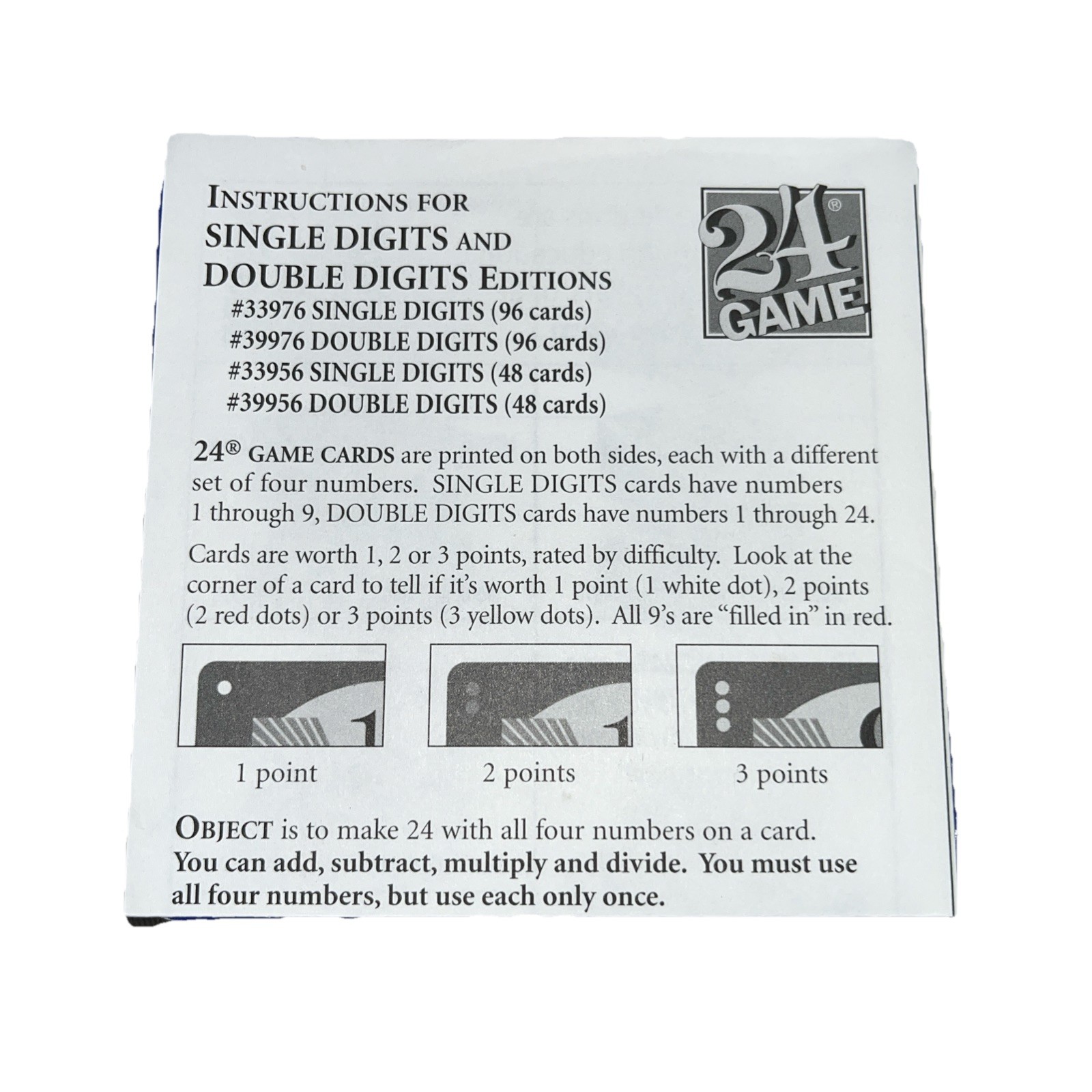 24 Game – 1,2,3 Dot / 48 Cards / 96 Combinations Math Game for Ages 9 and Up B3