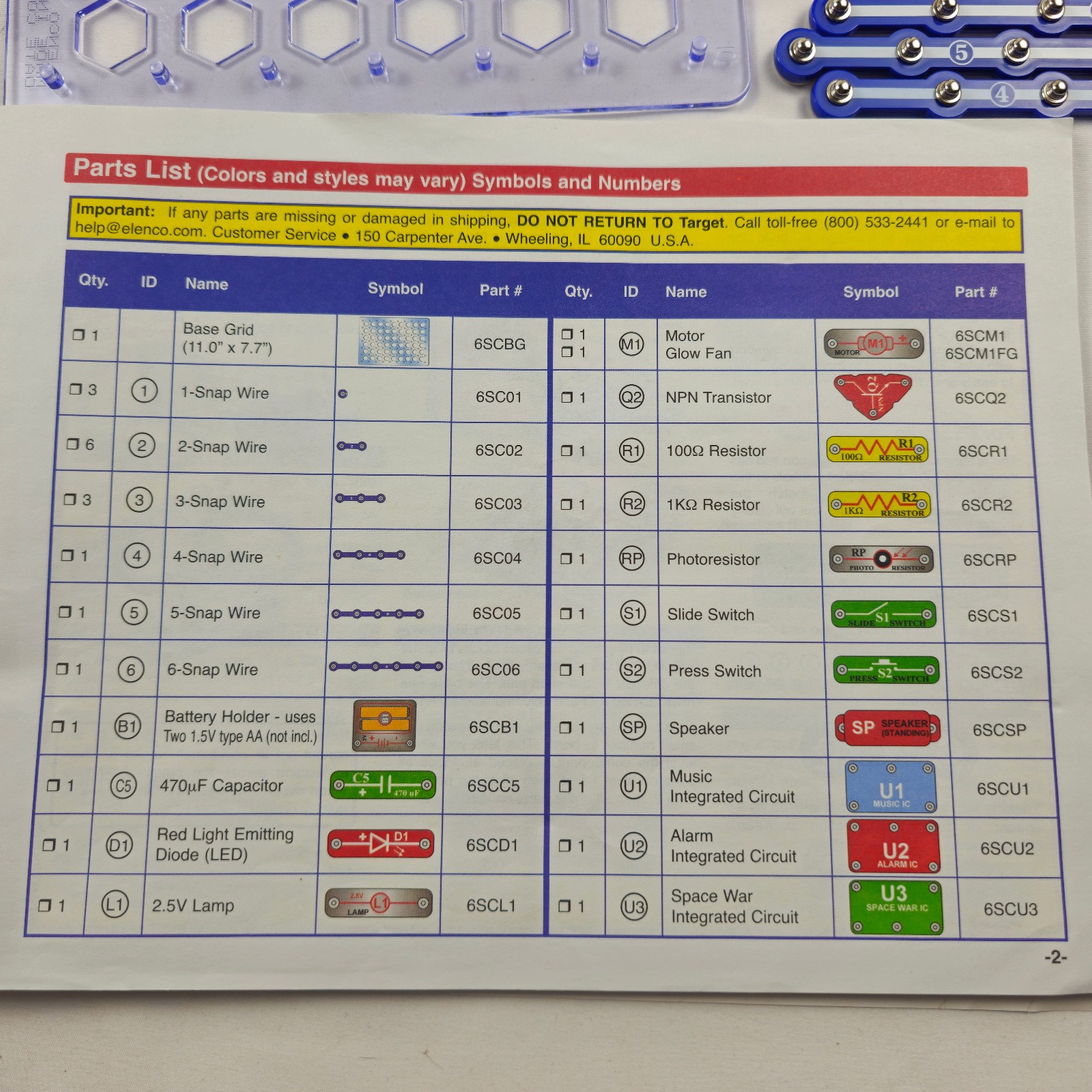 Snap Circuits Skill Builder Electronics Kit 125 Manual Incl, No Box 95% Complete