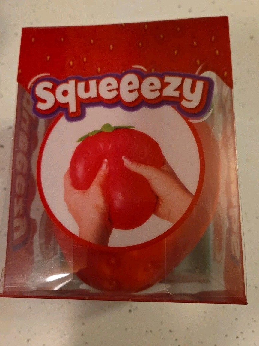 Squeezy Strawberry Sunny Days Toymendous Tactile Squeeze Toy Red/Green Squishy