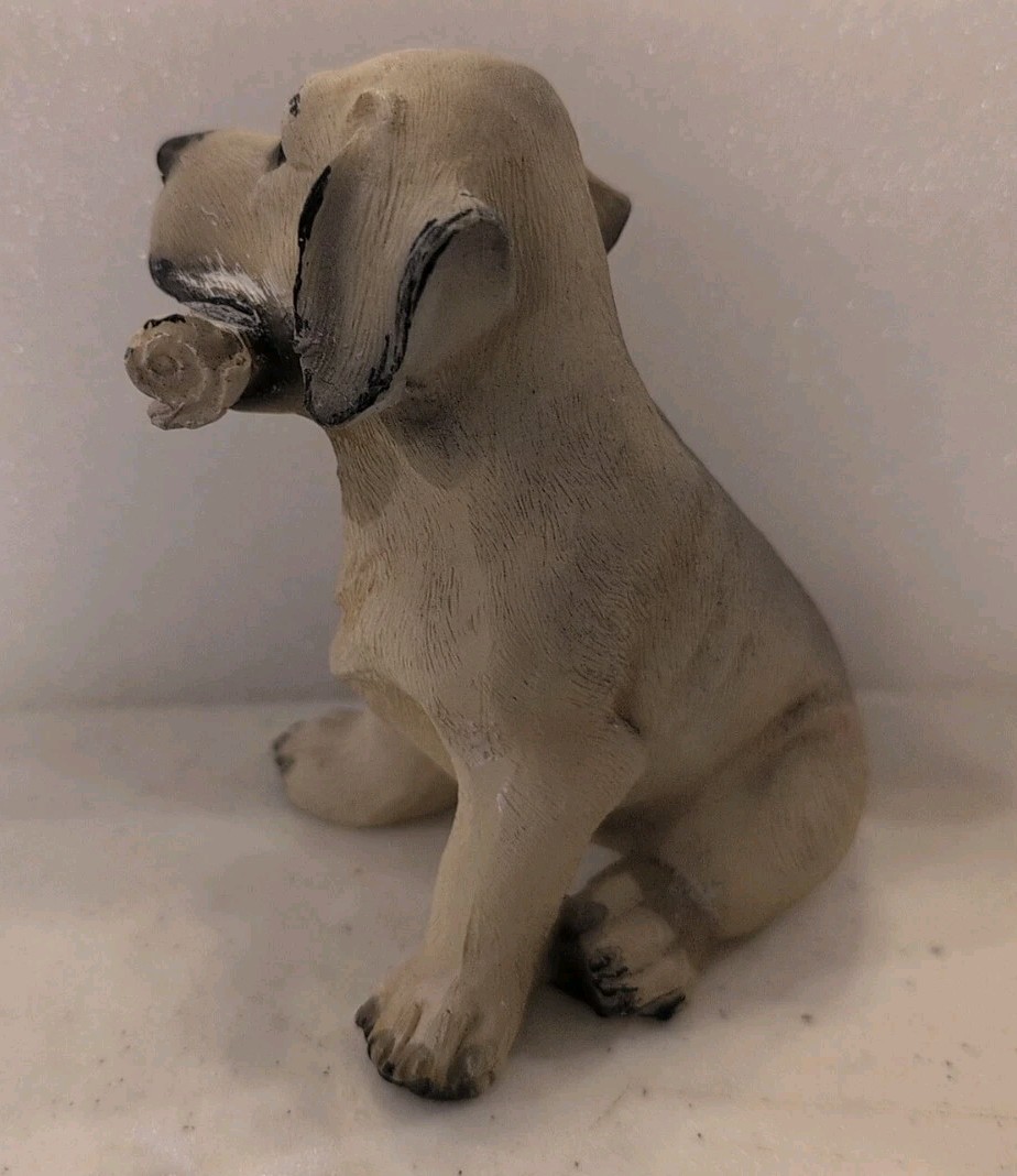 Golden Retriever/Lab Puppy Dog, Resin Type, Sitting With Newspaper In Mouth 4.5″