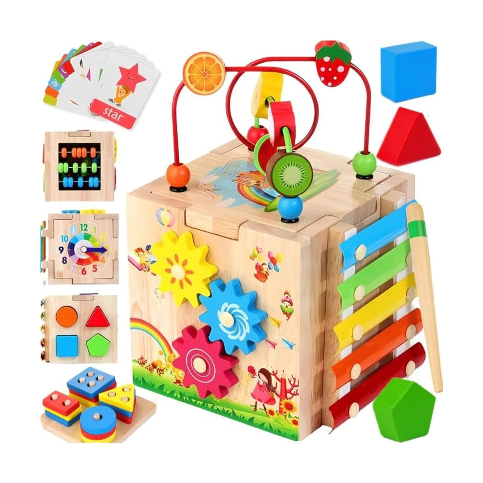 Batlofty Wooden Activity Cube, 8-in-1 Montessori Toys for 1-2 FREE SHIPPING