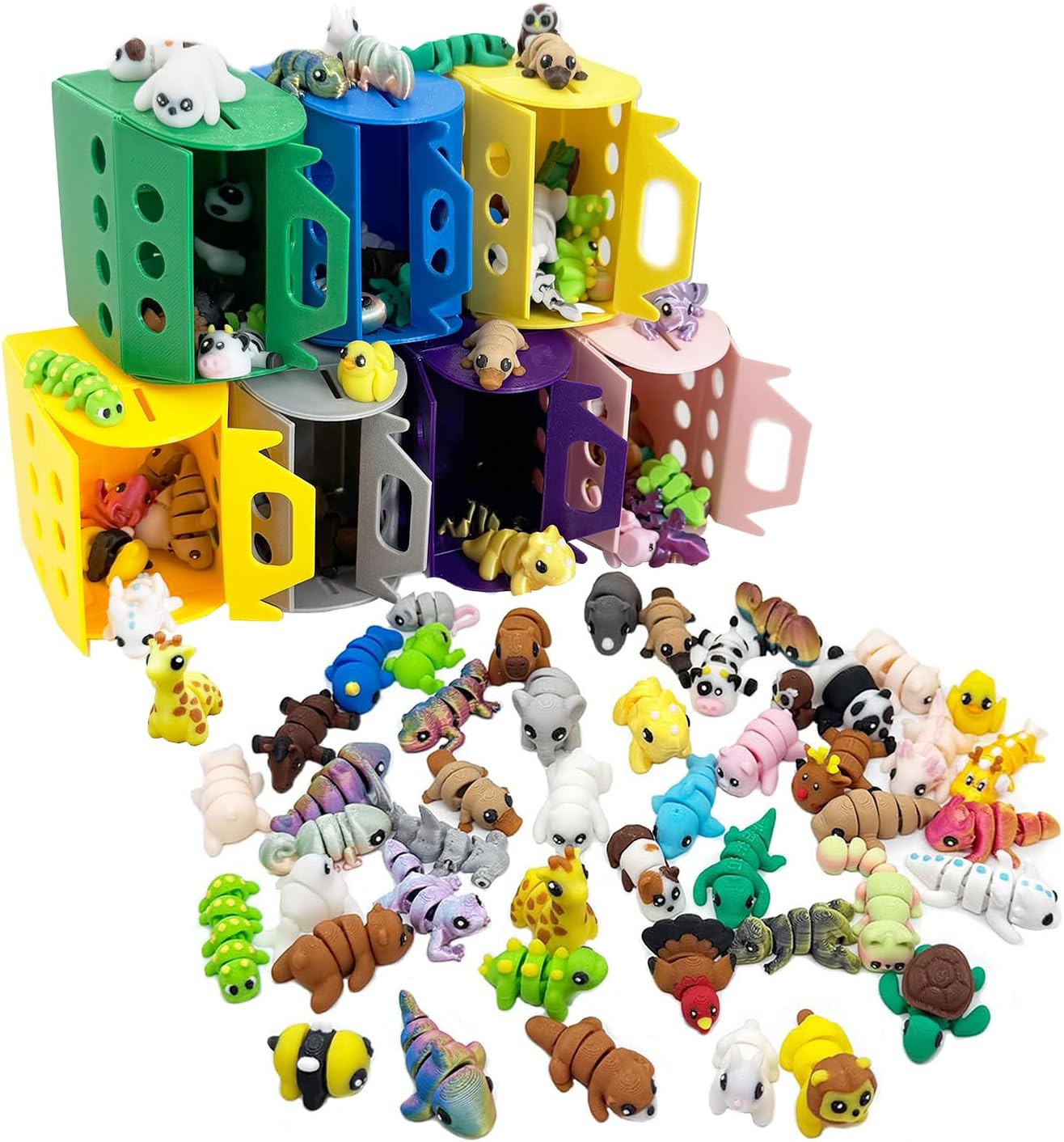 20Pcs Mini Animals Figurines Set, 3D Printed Mini Animal Tiny Things Flexible Fi