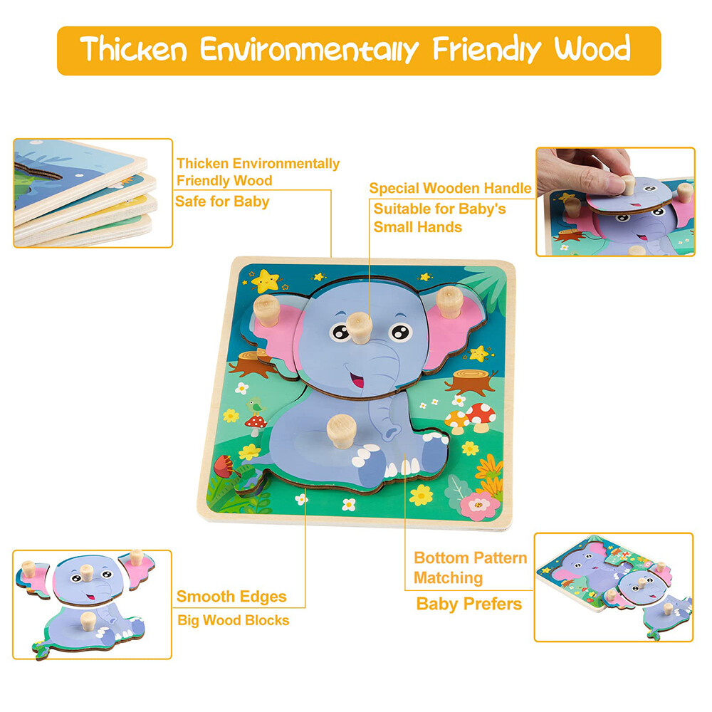 4 x Wooden Puzzles for Toddlers, Wooden Animal Shape Learning Educational Puzzle