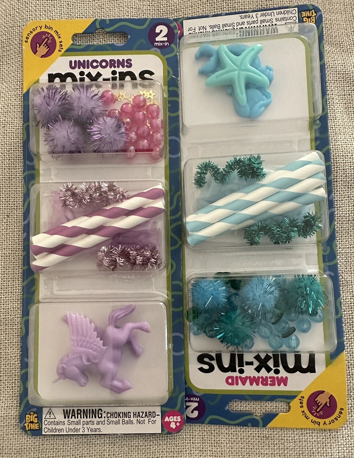 Big Time Mix-Ins Sensory Bin Mix Sets Of 2 Racing Dinosaurs Unicorns Mermaids