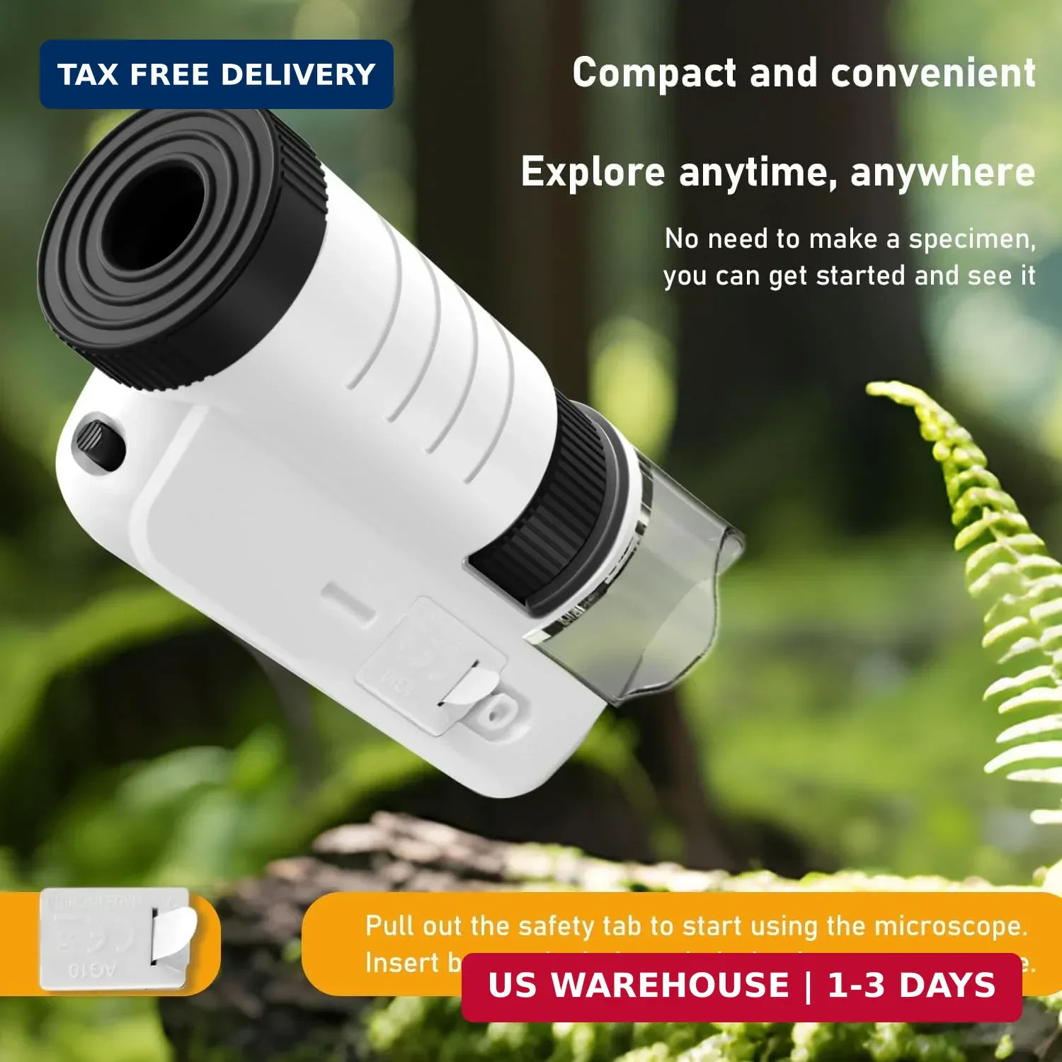 Grampus 60x-200x LED Pocket Microscope Portable Handheld STEM Toy for Kids Adult