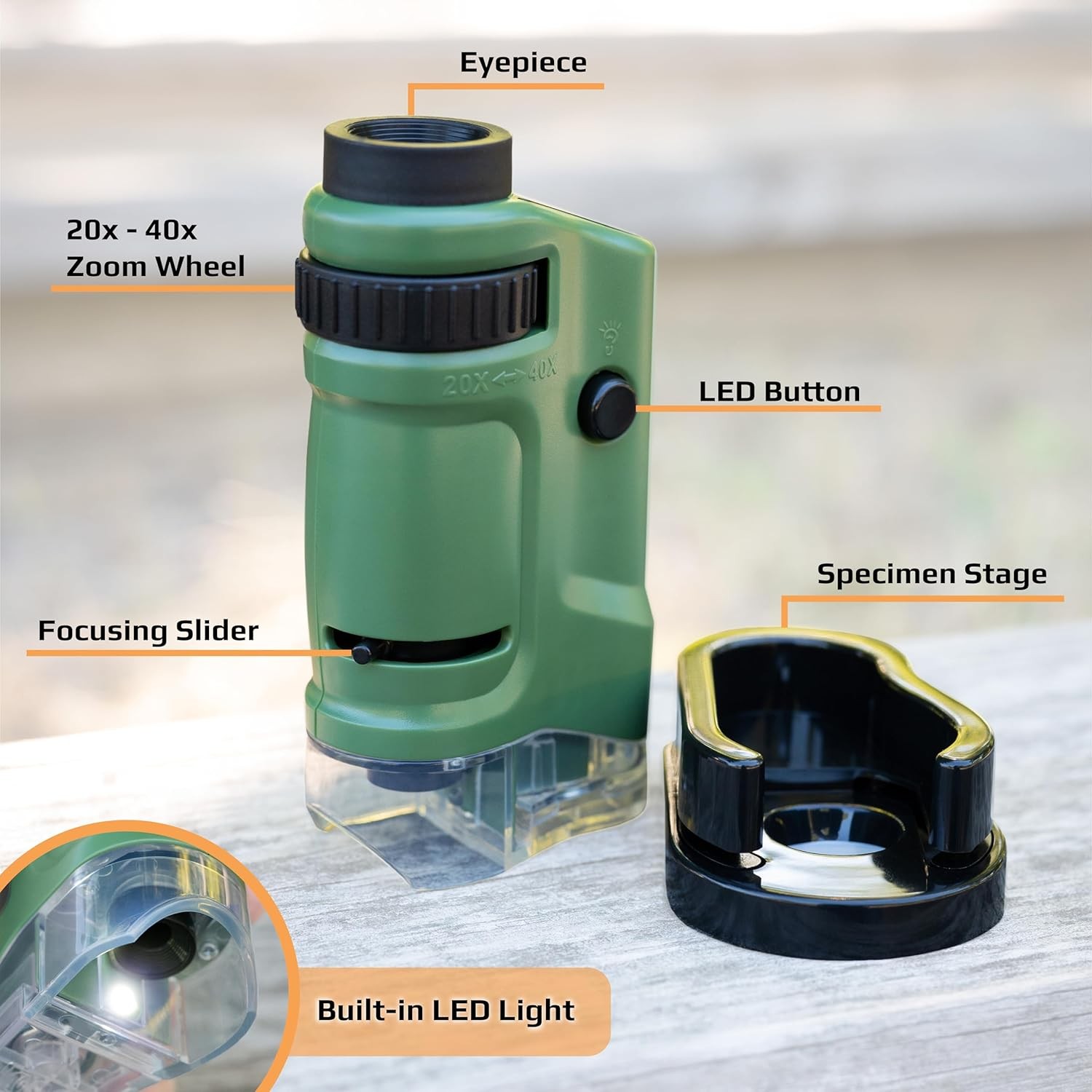 20x-40x Zoom LED Pocket Microscope Carson MicroBrite MM-24 Single Pack
