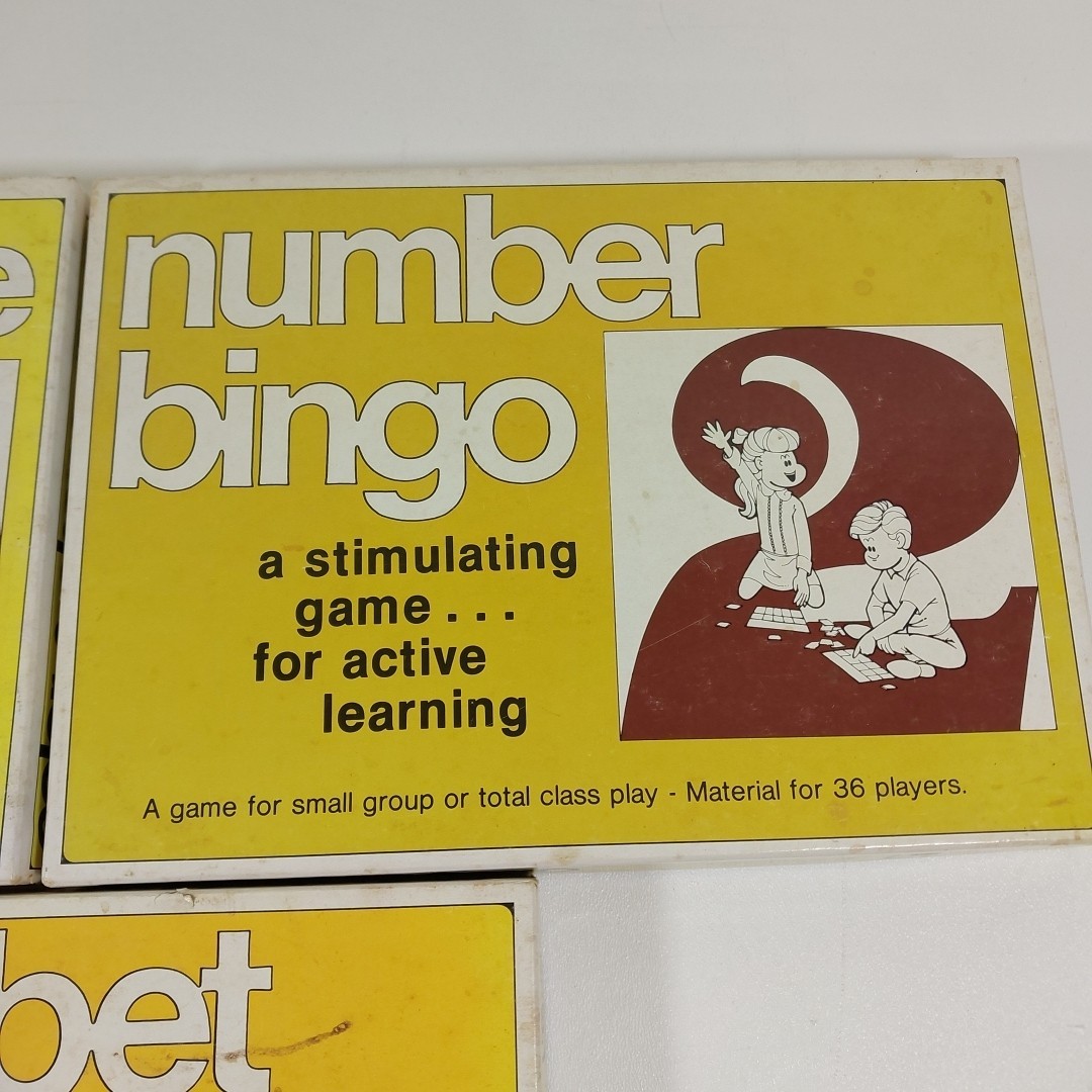 Vintage 70s Trend’s Alphabet Bingo, Number Bingo And Color Shape Bingo Complete
