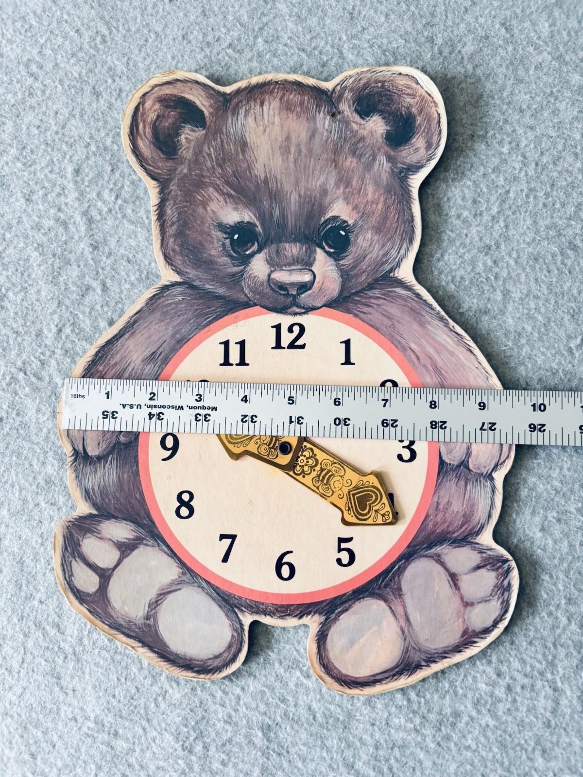 Vintage Tick Tock Teddy Bear Cardboard Learn to Tell Time Clock W/mobile Hands