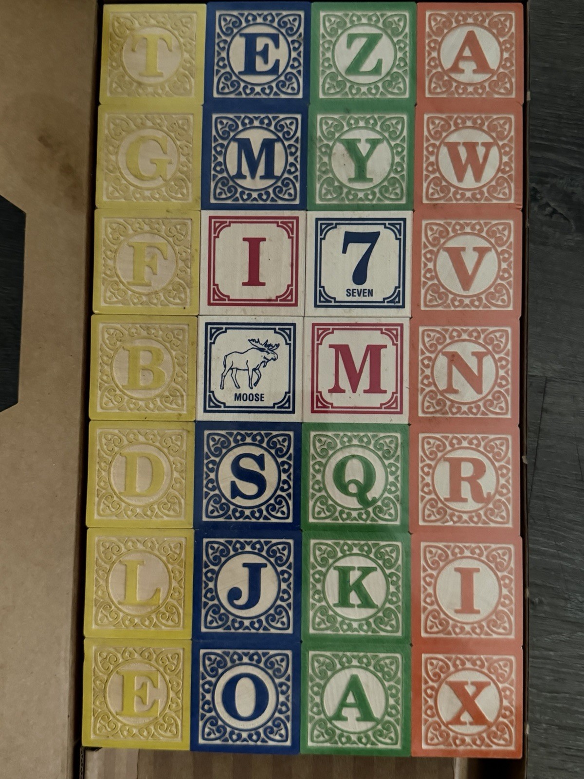 Wooden Alphabet & Number Animal Picture Blocks Set with Original Box