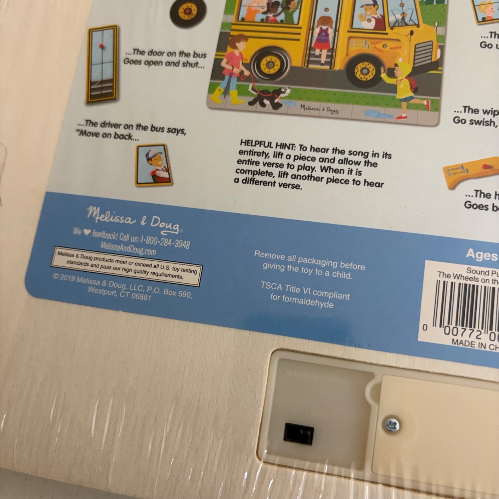 Melissa & Doug See & Hear Sound Puzzle The Wheels On The Bus NWT 2+