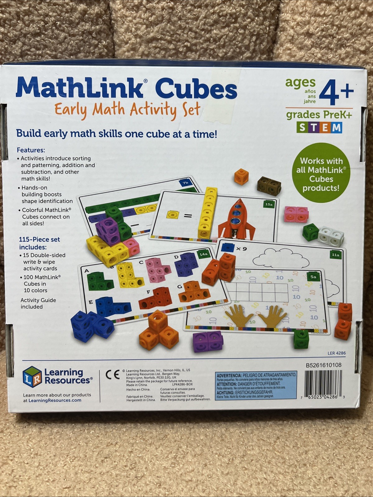 Learning Resources MathLink Cubes 115 pcs STEM Math Activity Set Counting 4+