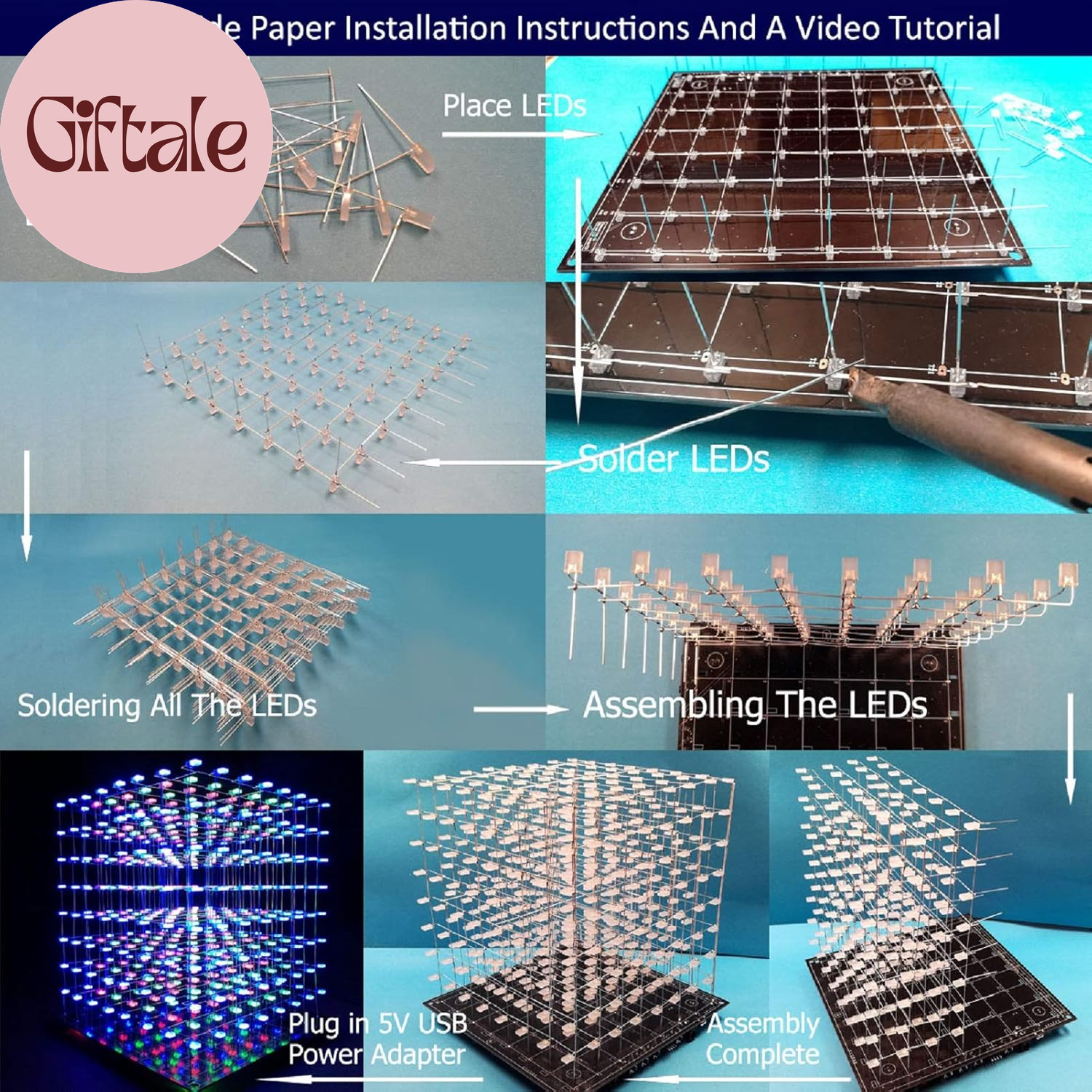 3D Led Cube DIY Electronics Kit 8X8X8 Led Cube DIY Soldering Project Kit(3D8S-Mu