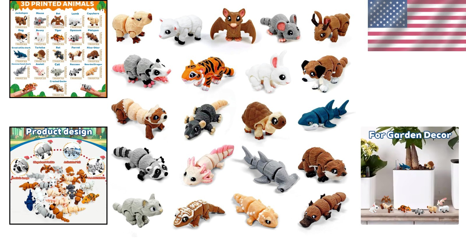 Animal Figurines Set Miniature 3D Printed Collectibles Movable Joints Decor