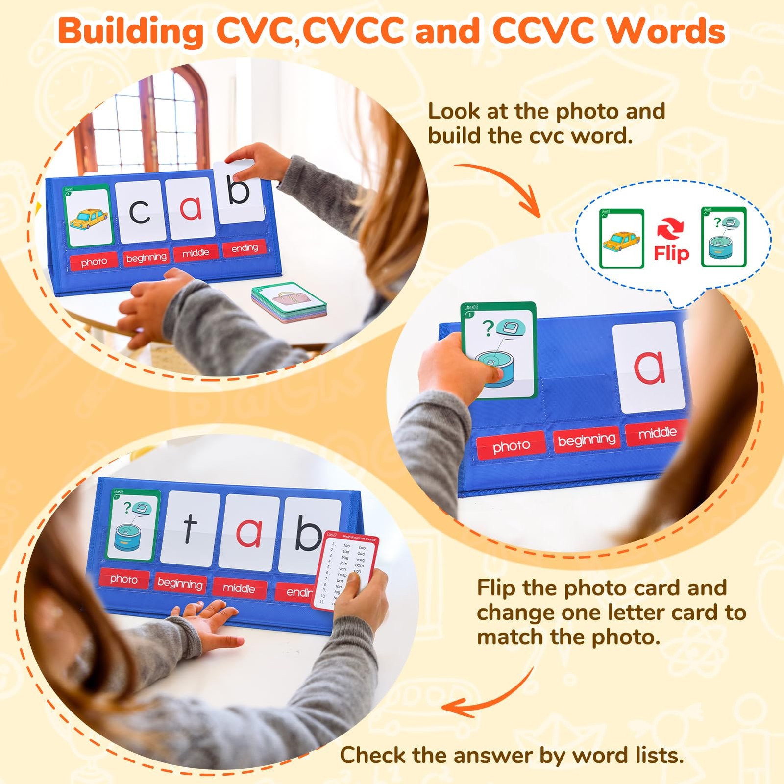 Word Building Desktop Pocket Chart Tent Flash Cards Kit – CVC Words Phonics G…