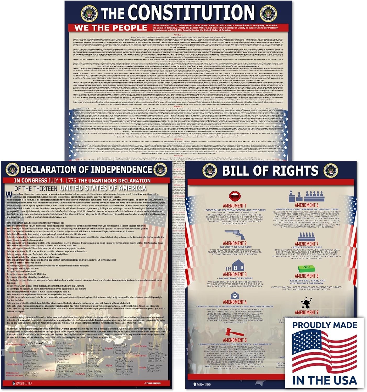 American Founding documents LARGE Laminated 3 pack: Constitution with all am…