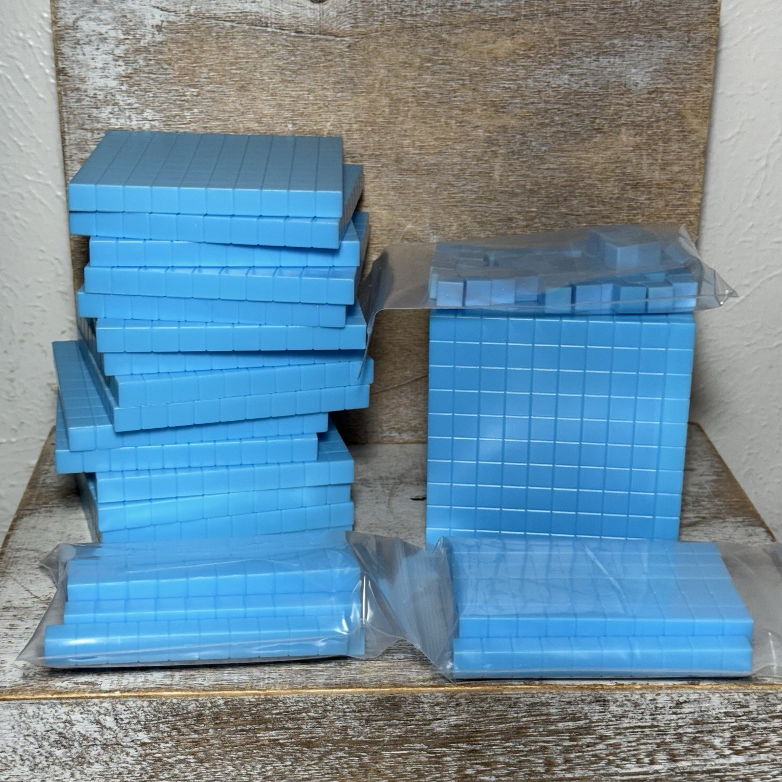 Unbranded Hands-On Blue Plastic Base Ten Blocks Counting Manipulative Kit