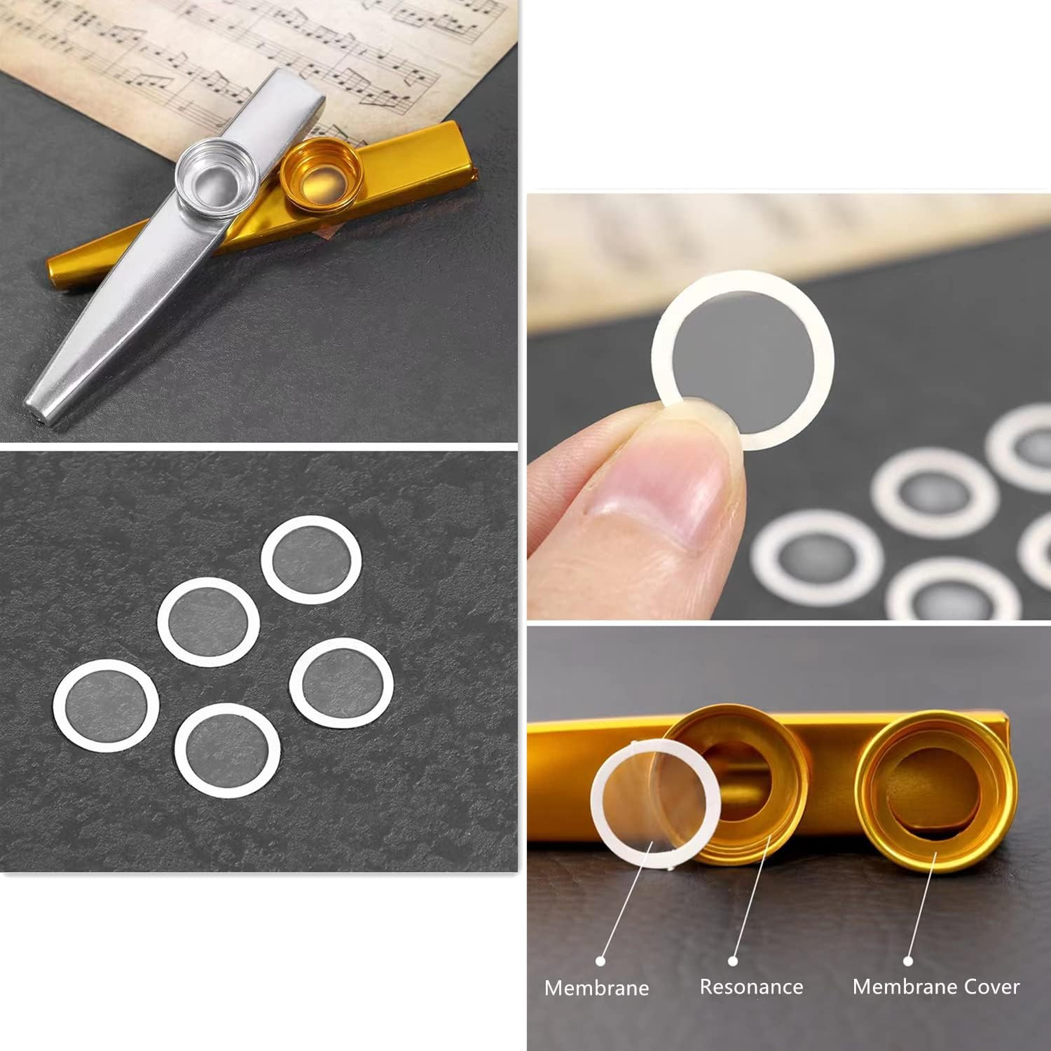 Kazoos 6 Pack, Multipack Metal Kazoos Musical Instruments with 12 Flute Membrane
