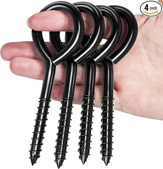 4 Pack 5 Inch Stainless Steel Eye Bolts Screw in Hooks, Heavy Duty Black Large