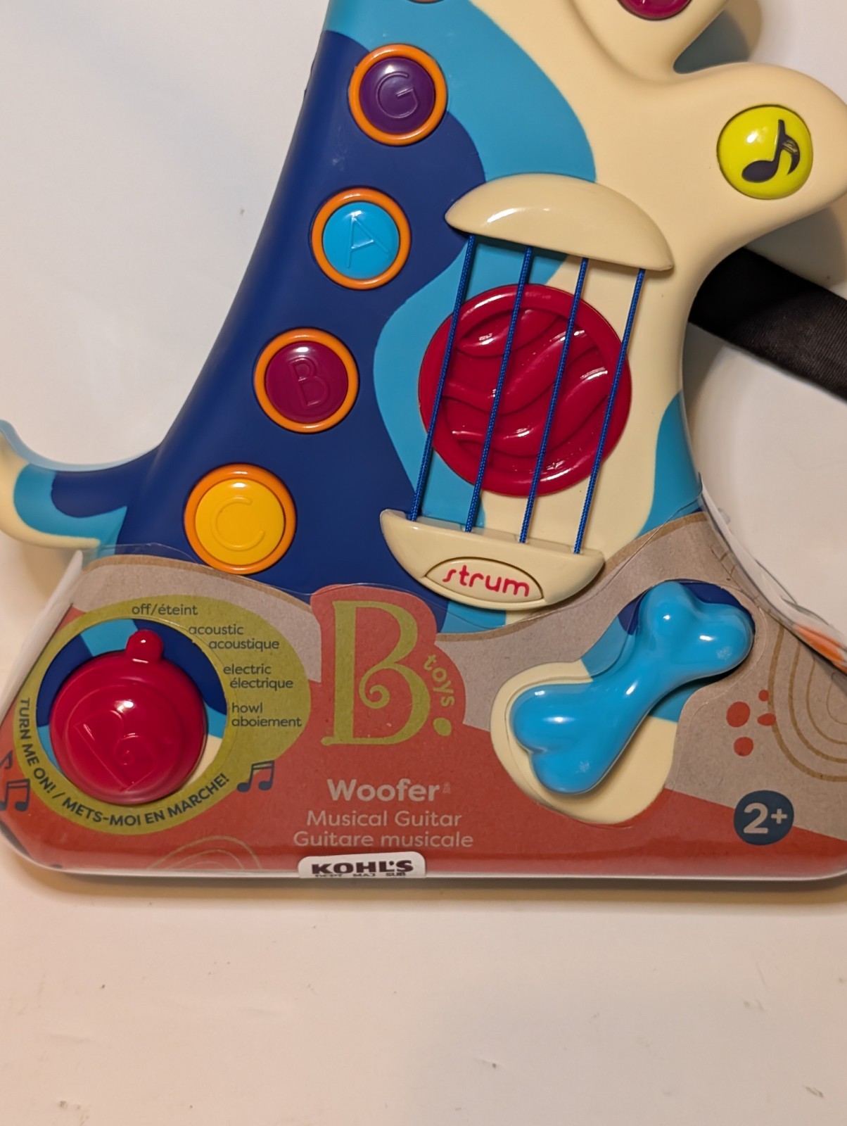 New B. Toys Woofer Guitar 8 Musical Chords 3 Play Modes Hound Dog Guitar 2-6 Yrs