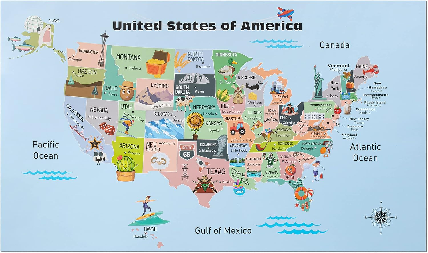 – United States Map for Kids, 14.5”x 24.6”, US Map for Kids Learning, Back to Sc