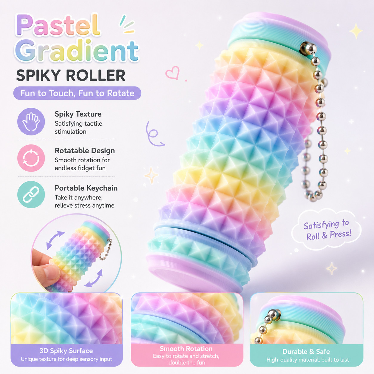 3Pcs Fidget Toys Pain Stimming 4 Button Clicker Keyboard Donut Magnetic Slider