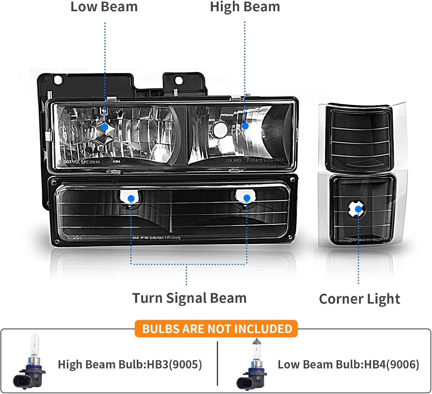 Headlight Assembly with 1994-1999 Chevy Silverado 1500 2500 3500, Suburban 1500