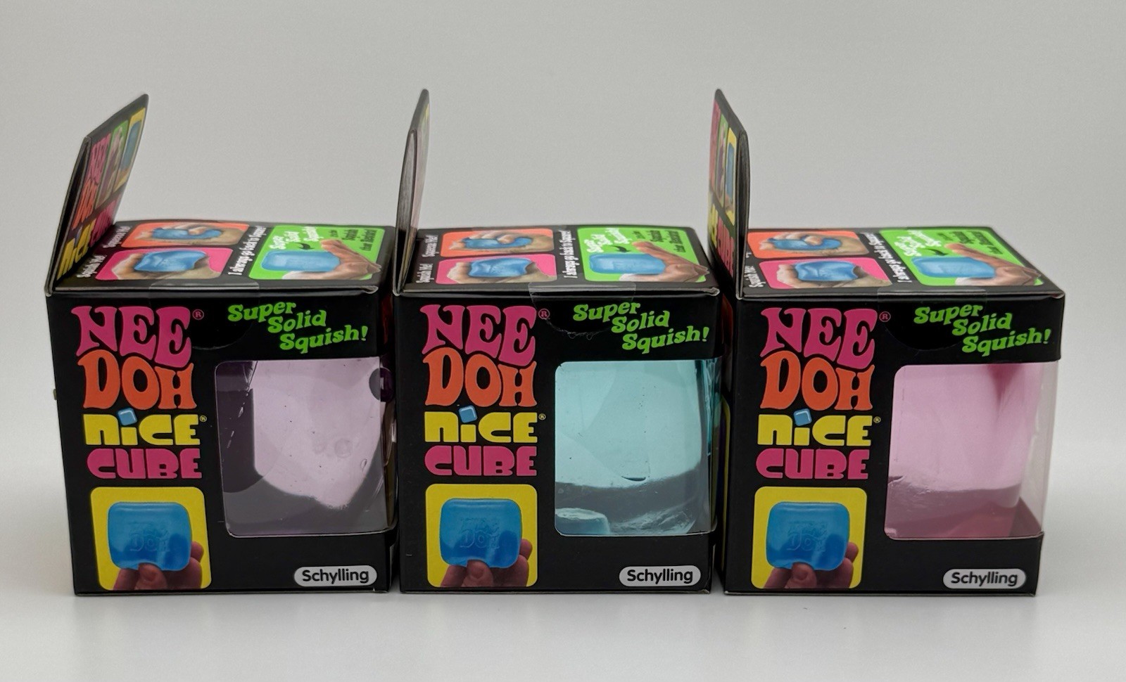 NeeDoh Nice Cube Super Solid Squish Purple, Pink, & Blue – Lot Of 3 Total- New!