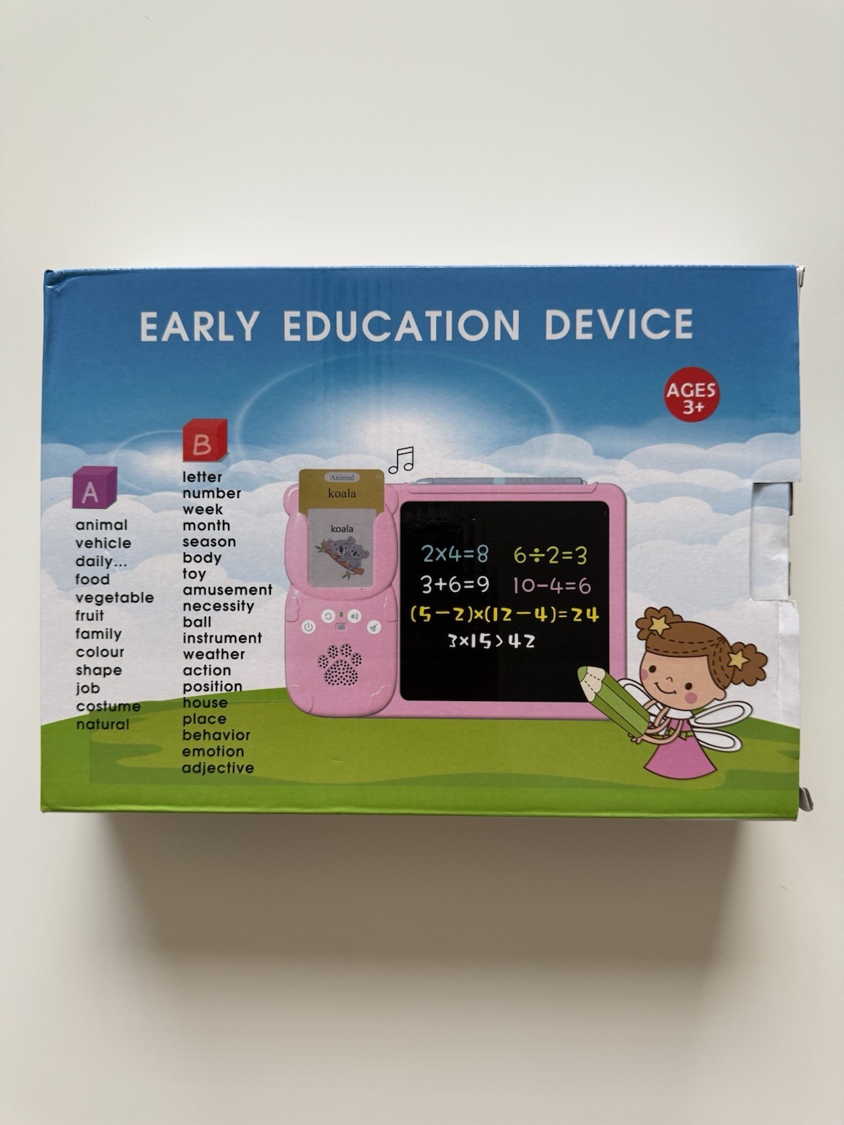 Pink Bilingual Learning Device–Spanish English Tablet with Cards, Writing Board