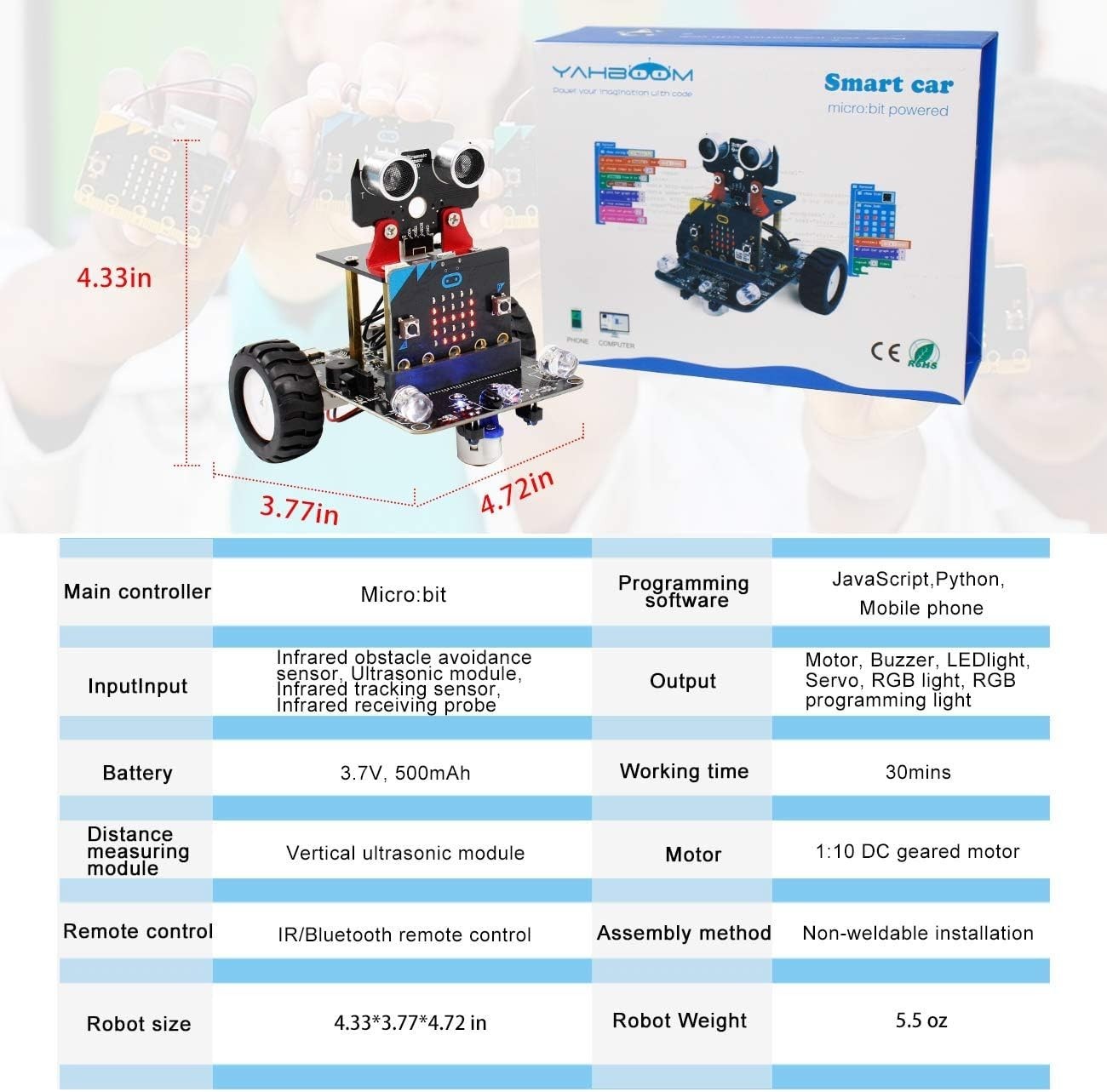 Yahboom Micro:bit STEM Robot Car Kit for Kids Coding Python Robotics DIY