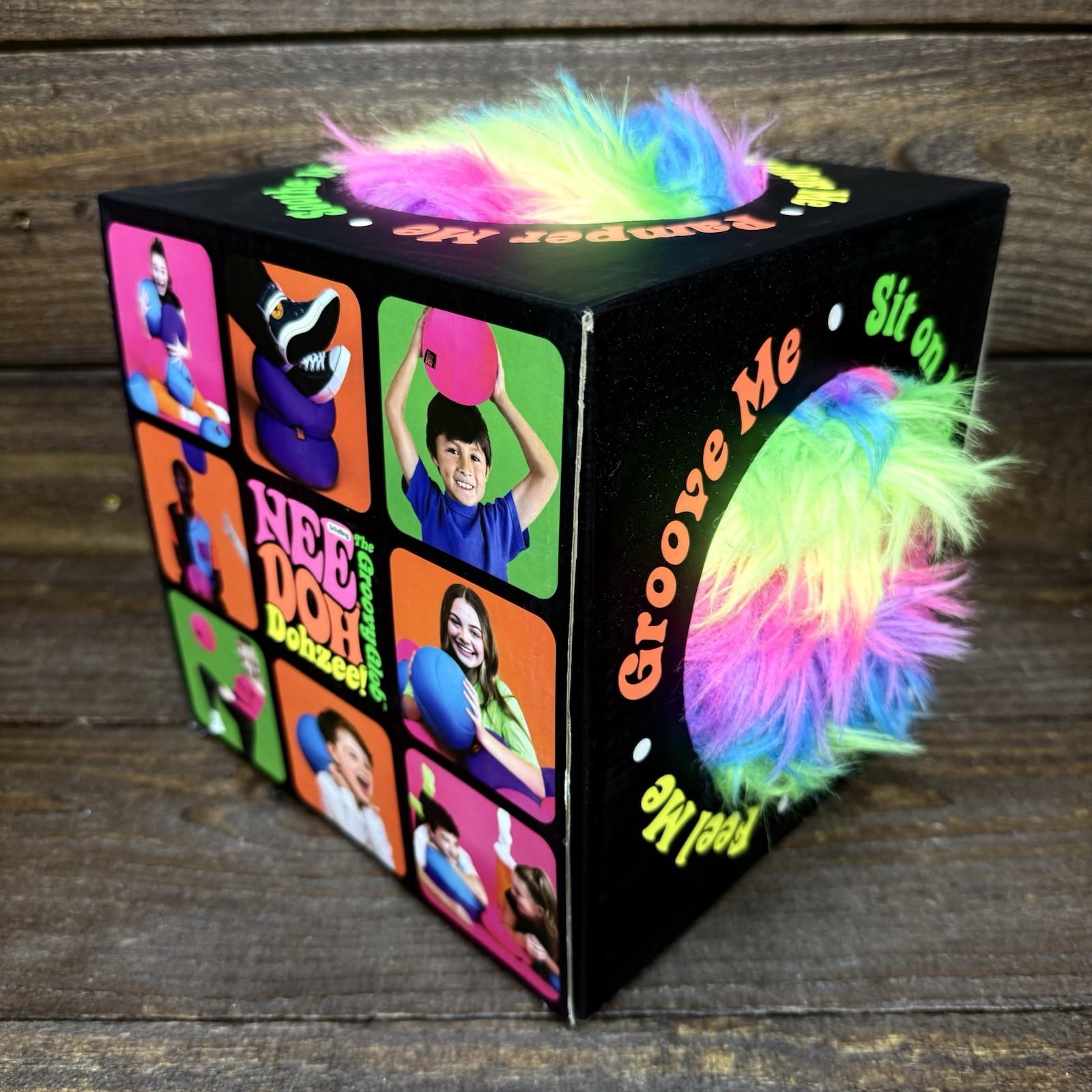 NEW Rare Needoh Dohzee Groovy Glob 7.5″ Furry Ball Pillow Rainbow Plush IN BOX