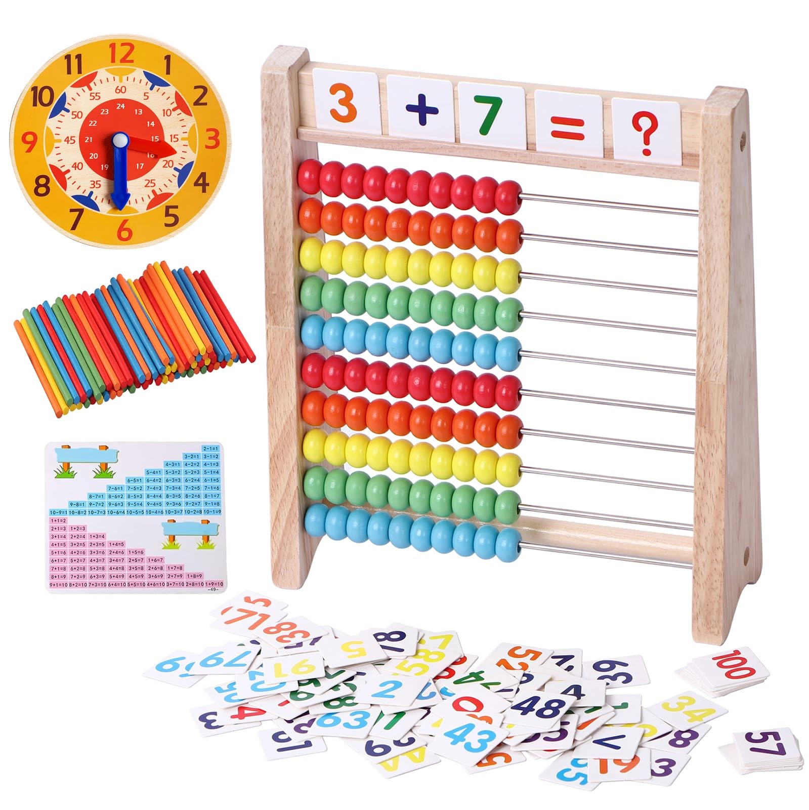 Abacos De Matematicas Con 110 Tarjetas y Palitos Madera Para Niños 5 6 7 8 Años