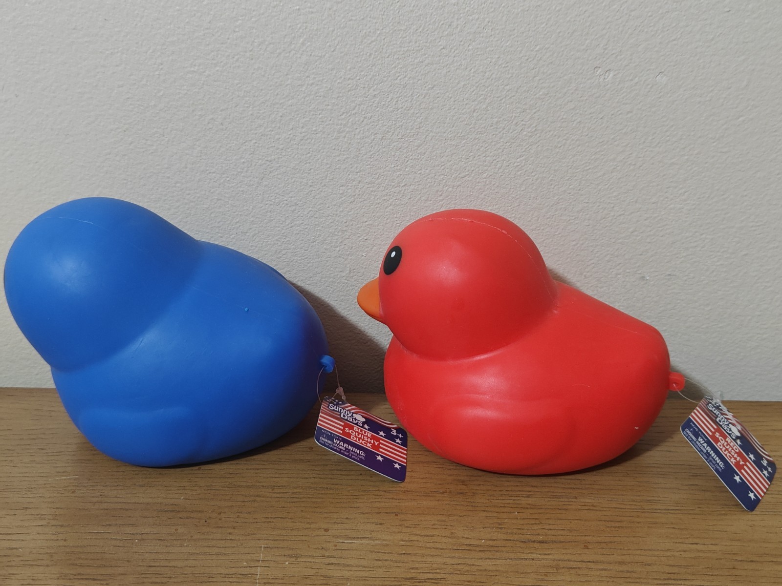 Lot Of 2 – Sunny Days Jumbo Squishy Ducks Red & Blue Viral TikTok
