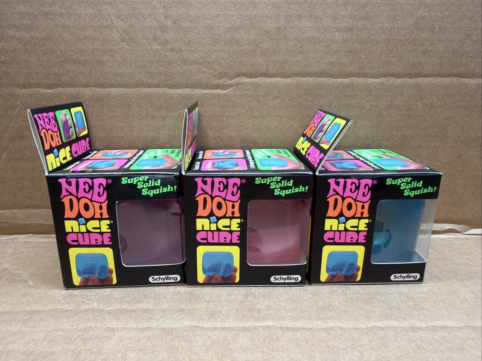 NeeDoh Nice Cube Super Solid Squish! Blue Pink Purple Lot Of 3 New In Boxes