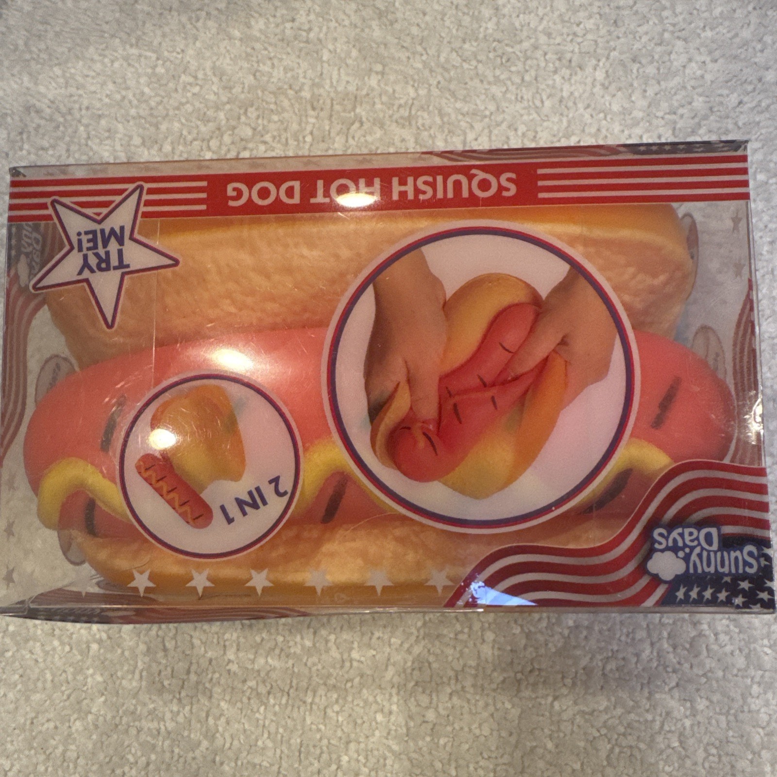 Sunny Days Squish Hot Dog Tactile Squeeze Toy Yellow Ages 3-7 Years squishy