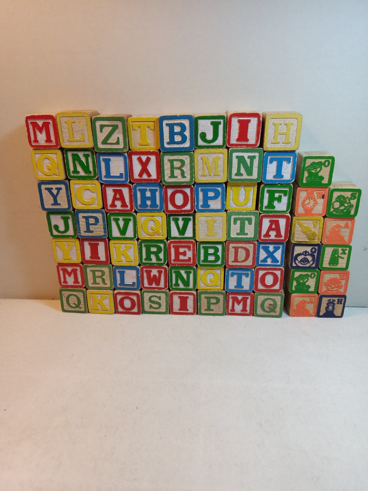VTG Children’s ABC Wooden Block Building Set #67 Blocks Includes Sesame Street