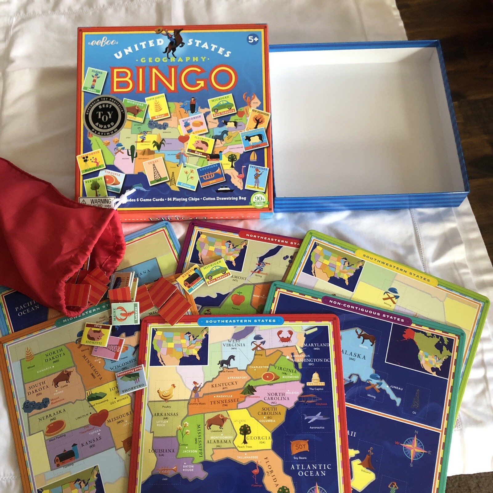 United States Map US Geography Bingo Ages 5 Up Educational Game eeBoo