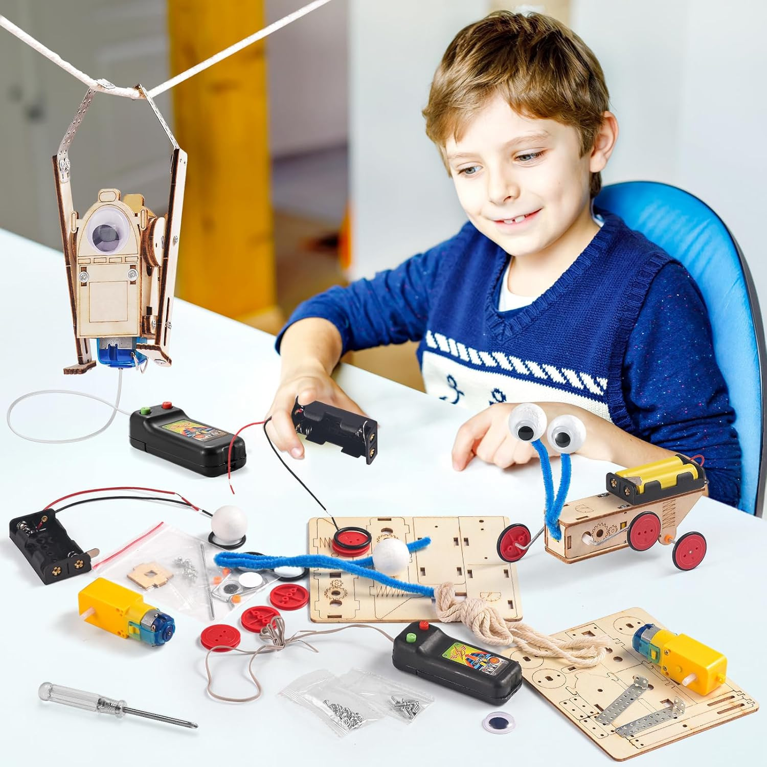 5-In-1 STEM Robot Kit for Kids Ages 8-10, Wood Building Art Crafts Kits for Boys