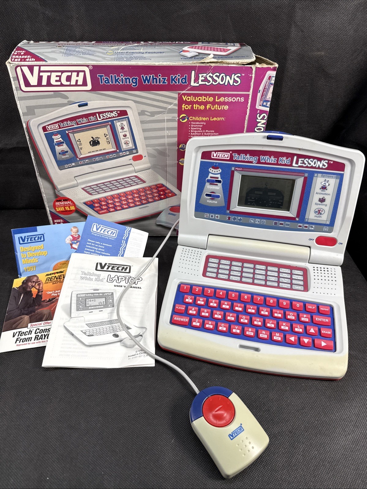 Vintage 1990 Vtech Talking Whiz Kid Learning Toy W/ Manual & Original Box Works