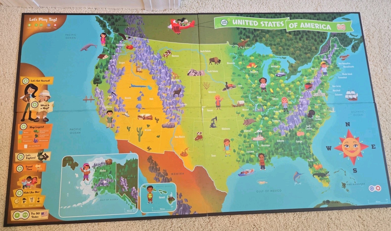Leap Frog Tag Interactive United States Map & World Map 2 Sided NO PEN