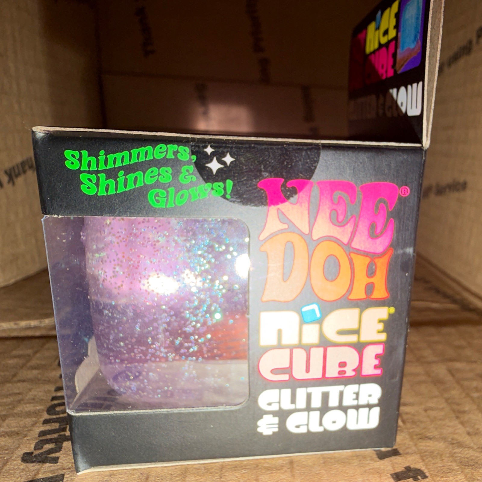 Viral! Hard to find! NeeDoh Nice Cube Glitter & Glow in Purple