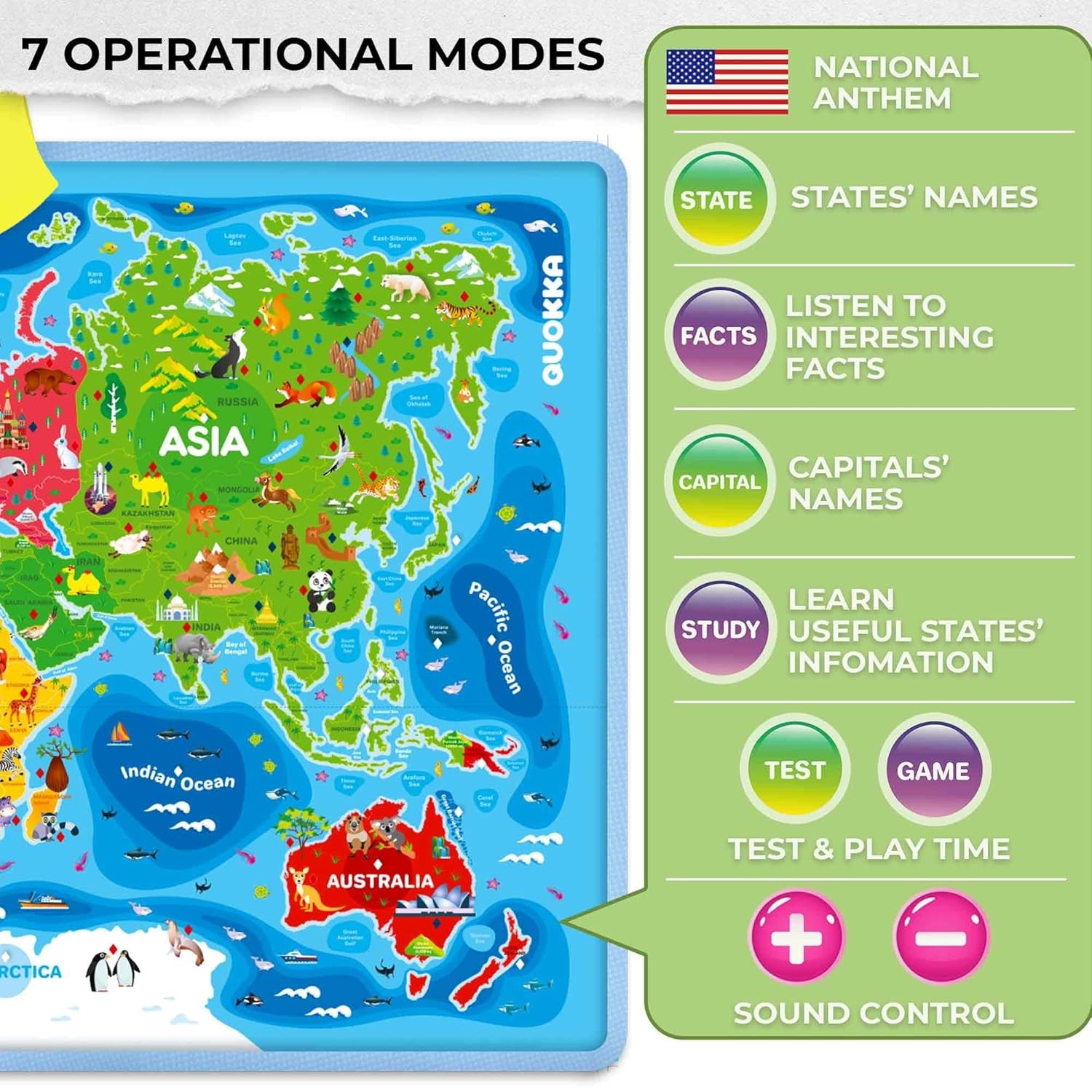 Kids Educational World Map Poster Wall Chart Teaching Geography Map Age 5 7
