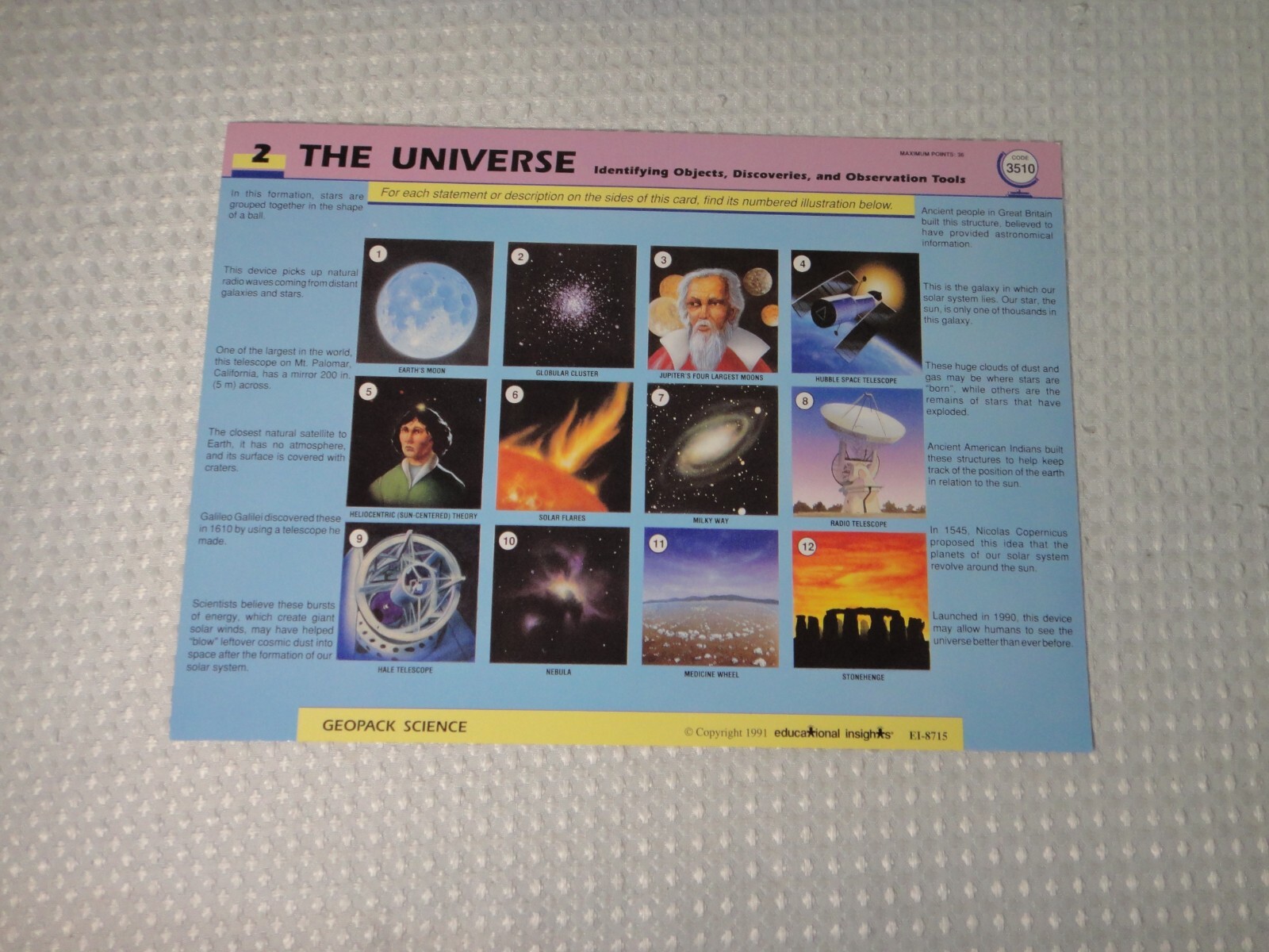 GeoSafari Electronic Learning Game Replacement Card Science #1&2 EI 8715