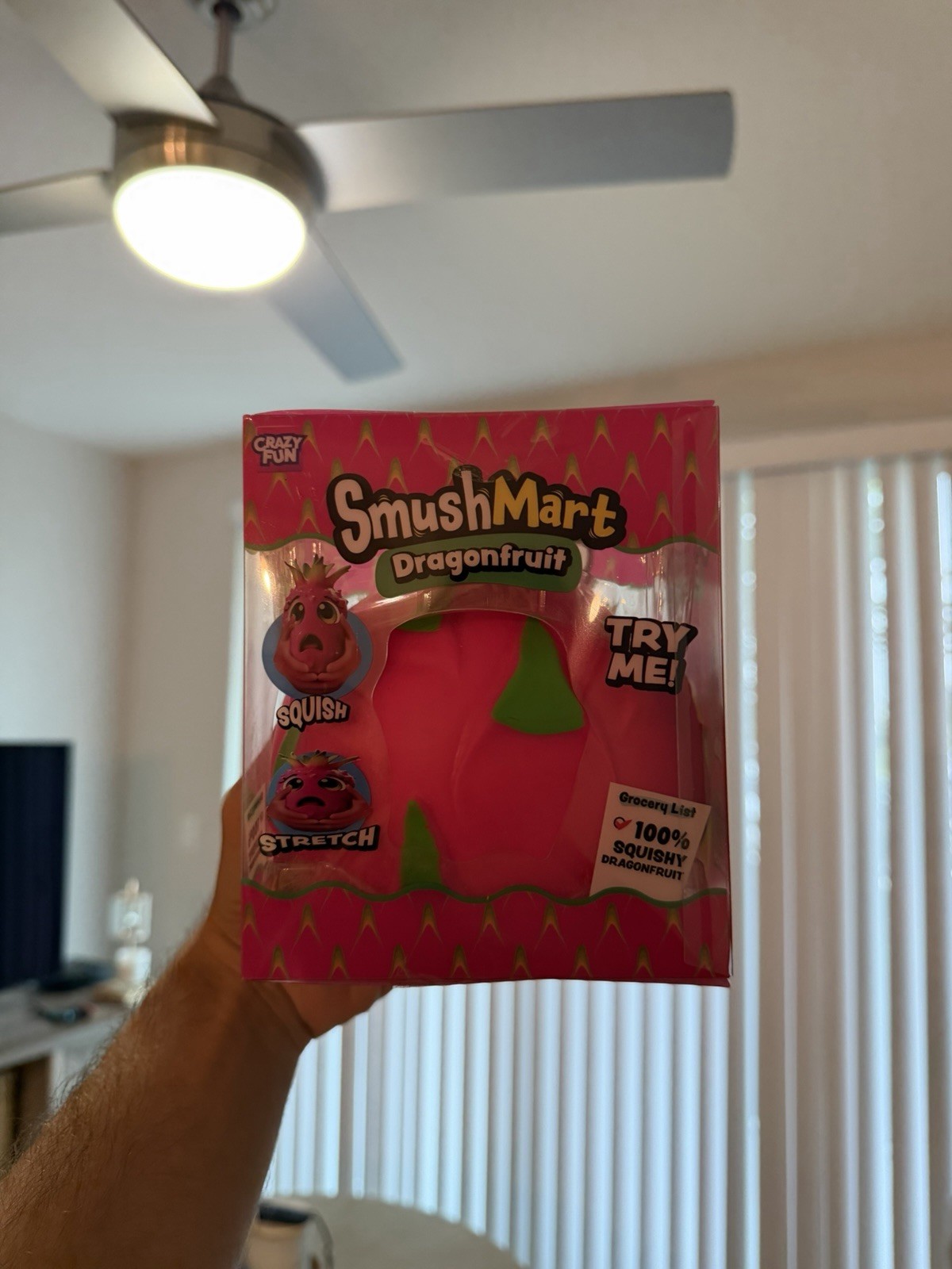 SmushMart Dragonfruit Squishy Tactile Squeeze Toy, Pink/Green