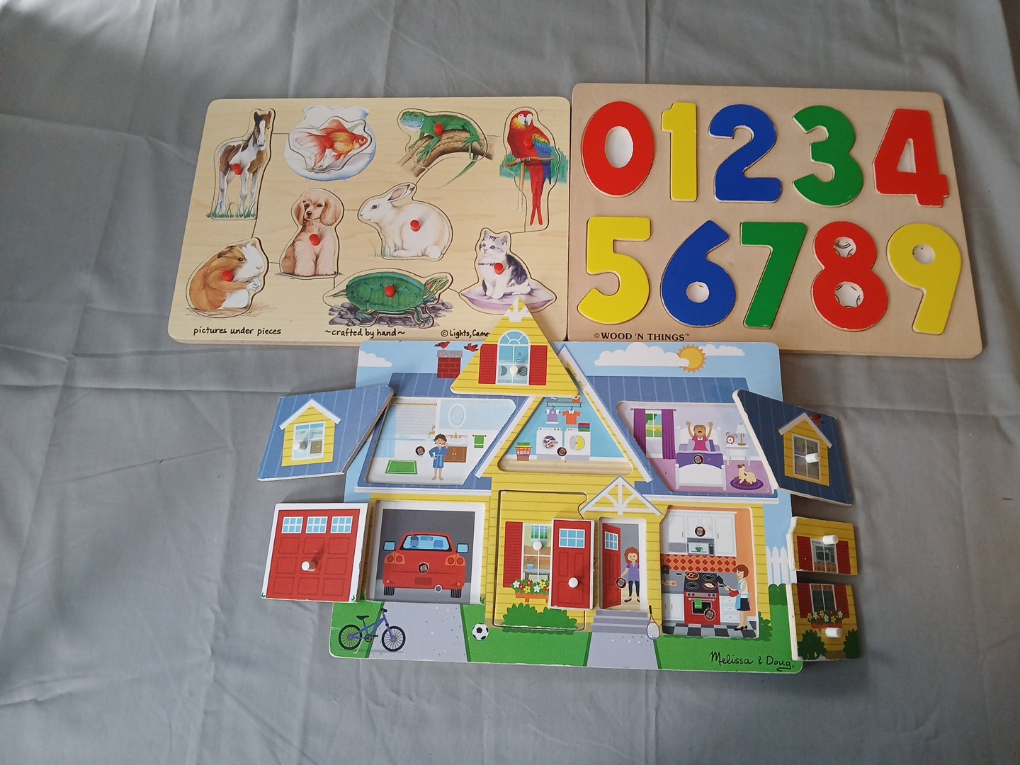 Melissa & Doug, Wood & Things Wooden Puzzles- Lot Of 3 THE HOUSE MAKES SOUNDS.
